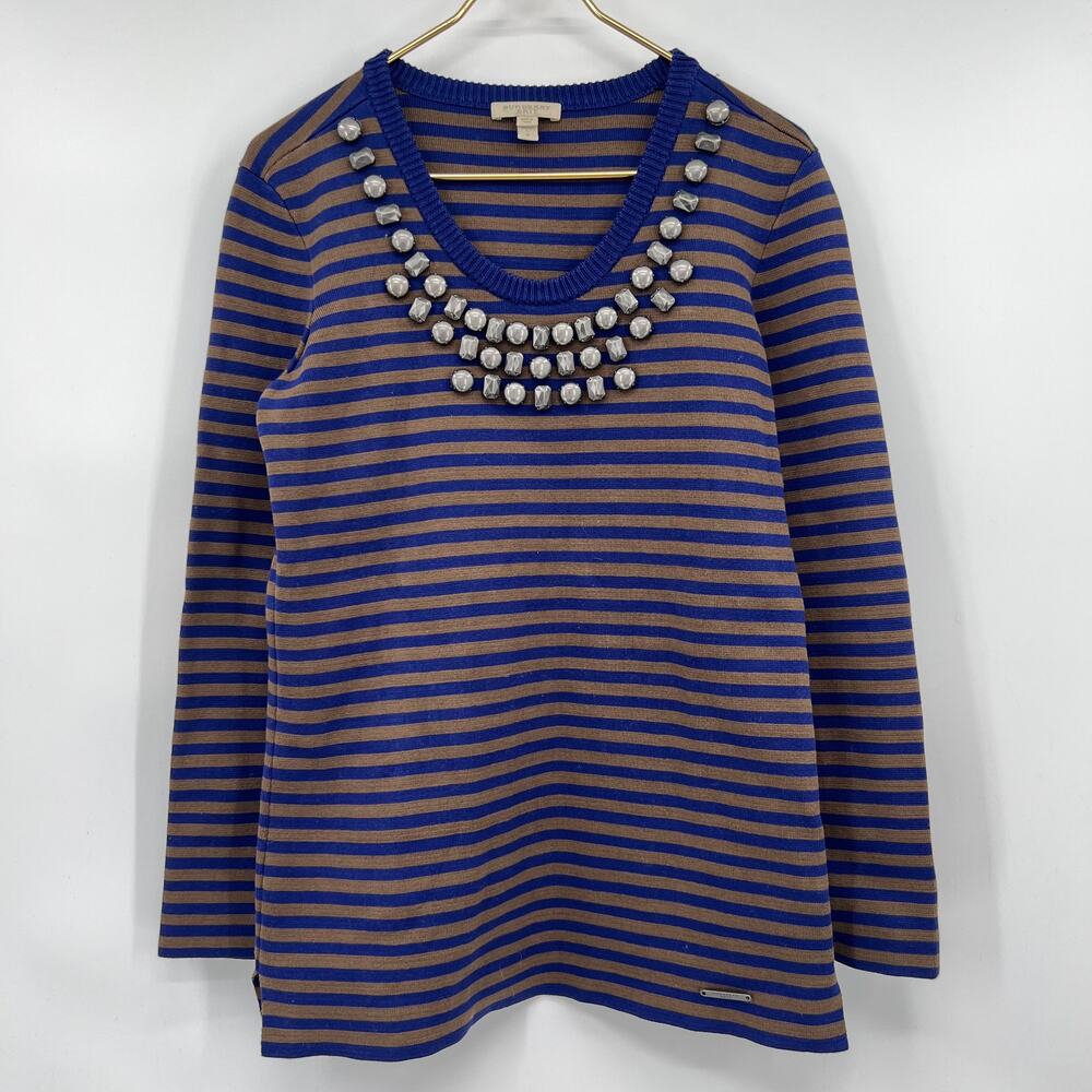 Burberry Blue and Brown Striped Sweater
